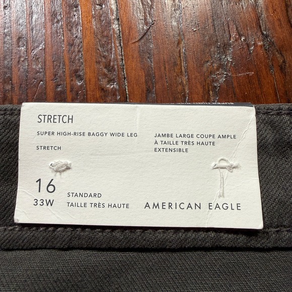 NWT American Eagle Pants Womans 16 Gray Super High Rise Baggy Wide Leg Stretch - Picture 3 of 16